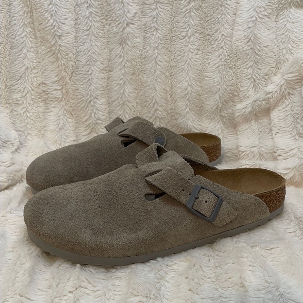 Taupe/Gray Birkenstock Boston Suede Slip-On Clogs, SZ 40 / 9-9.5